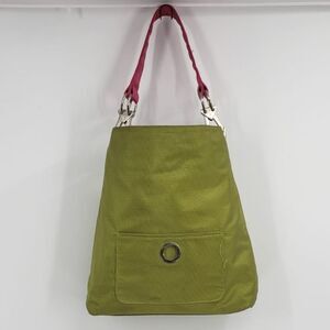 SR SQUARED by Sondra Roberts green & pink canvas hobo shoulder bag